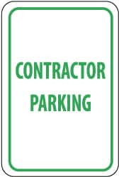 AccuformNMC "Contractor Parking," 12" Wide x 18" High Aluminum Reserved Parking Sign 0.08" Thick, Green on White, Rectangle, Engineer Grade Reflectivity, Post Mount TM50J - 72317761
