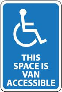 NMC "This Space Is Van Accessible," Handicapped Symbol, 12" Wide x 18" High Aluminum ADA Sign 0.063" Thick, White on Blue, Rectangle, Post Mount TM104H - 81785032