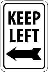 AccuformNMC "Keep Left," Left Arrow, 12" Wide x 18" High Aluminum Traffic Control Sign 0.04" Thick, Black on White, Rectangle, Wall Mount TM28G - 81785412