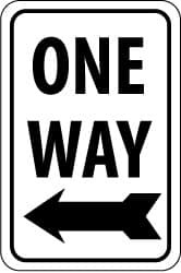 AccuformNMC "One Way," Left Arrow, 12" Wide x 18" High Aluminum Parking Lot Traffic Sign 0.063" Thick, Black on White, Rectangle, Post Mount TM22H - 90602426