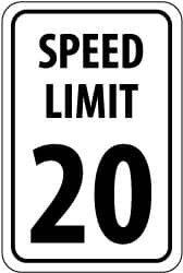 AccuformNMC "Speed Limit 20," 18" Wide x 24" High Aluminum Speed Limit Sign 0.08" Thick, Black on White, Rectangle, Engineer Grade Reflectivity, Post Mount TM20J - 93133270