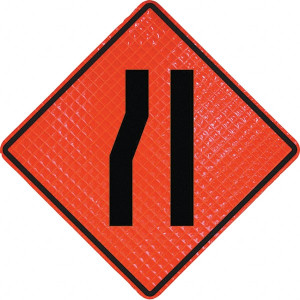PRO-SAFE Lanes Merging Right, 48" Wide x 48" High Vinyl Traffic Control Sign Black on Orange, Triangle, Reflective, Sign Stand 07-800-4043-L - 31665599