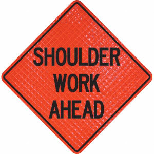 PRO-SAFE "Shoulder Work Ahead," 36" Wide x 36" High Vinyl Traffic Control Sign Black on Orange, Triangle, Reflective, Sign Stand 07-800-3039-L - 31665854