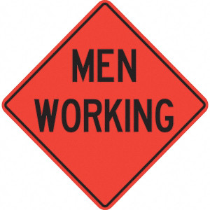PRO-SAFE "Men Working," 48" Wide x 48" High Vinyl Traffic Control Sign Black on Orange, Triangle, Sign Stand 07-800-4706-L - 31666944