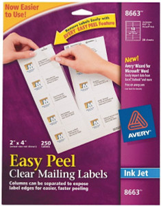 Avery Pack of (250), 2" x 4" Clear Shipping Labels For Inkjet Printers 08663 - 81629511