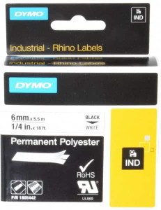 DYMO 1/4" x 18 ft. White Polyester Label Printer Cartridge For RHINO 1000, 3000, 4200, 5000, 5200,6000, 6500 1805442 - 45715653