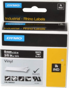 DYMO 3/8" x 18 ft. Black Vinyl Label Printer Cartridge For RHINO 1000, 3000, 4200, 5000, 5200,6000, 6500 1805437 - 45753811