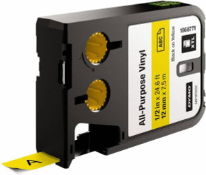 DYMO 1/2" x 23 ft. Black on Yellow Vinyl Cartridge For DYMO XTL printers: 1868813, 1868814, 1868815 1868771 - 92780584