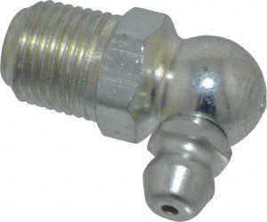 Alemite 90° Head Angle, 1/8 NPTF Steel Leakproof Grease Fitting 7/16" Hex, 31/32" Overall Height, 25/64" Shank Length, 5,000 Operating psi, Zinc Plated Finish 1693 - 03244712