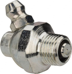 Alemite 60° Head Angle, 1/8 PTF Nickel/Copper Shut-Off Grease Fitting 5/8" Hex, 1" Overall Height, 17/64" Shank Length, Zinc Plated Finish 1795-B - 03244761