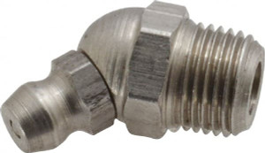 PROLUBE 45° Head Angle, 1/8-27 PTF Stainless Steel Standard Grease Fitting 7/16" Hex, 21.8mm Overall Height, 7.6mm Shank Length, Zinc Plated Finish GFTSS1-82745-10 - 62088158