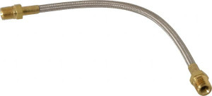 Made in USA 12" OAL, 1/4" ID, 3,000 Max psi, Flexible Metal Hose Assembly 1/4" Fitting, Male Pipe x Male Pipe End Connections, Brass Fitting, 304 Stainless Steel Braid over PTFE Hose 03318664 - 03318664