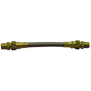 Made in USA 24" OAL, 1/2" ID, 1,500 Max psi, Flexible Metal Hose Assembly 1/2" Fitting, Male Pipe x Male Pipe Union End Connections, Brass Fitting, 304 Stainless Steel Braid over PTFE Hose 03319233 - 03319233