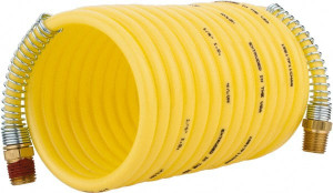 Coilhose Pneumatics 1/4" ID, 1/4 Thread, 12 ft. Long, Yellow Nylon Coiled & Self Storing Hose 185 Max psi, Male Rigid x Male Swivel NE14-12A53 - 01172816