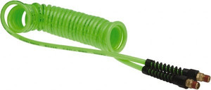 Coilhose Pneumatics Coiled & Self-Storing Hose, Inside Diameter (Inch): 1/4, Material: Polyurethane, Fitting Type: Male Swivel x Male Swivel w/Strain Relief, Length (Feet): 15, Thread Size: 1/4, Color: Neon Green PU14-15B-G - 48639934