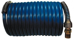 Coilhose Pneumatics 3/8" ID, 3/8 Thread, 12 ft. Long, Blue Nylon Coiled & Self Storing Hose 230 Max psi, Male Swivel x Male Swivel S38-12B - 74774373