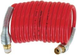 PRO-SOURCE 3/8" ID, 3/8 Thread, 25 ft. Long, Red Nylon Coiled & Self Storing Hose 225 Max psi, Industrial Interchange Coupler x Plug 5830038225PRO - 72414378