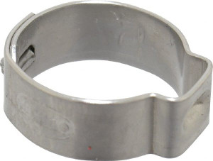 Oetiker 13.5 to 15.7mm, 1-Ear Clamp 5/8" Noml Size, 7mm Inner Width, 7mm Wide x 0.6mm Thick, Stainless Steel 15500008-100 - 48546089