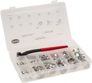 Oetiker 124 Piece, 5/16 to 1" Diam, 2-Ear Service Clamp Kit 123 Clamps & 1 Standard Jaw Pincers 18500056 - 67503474
