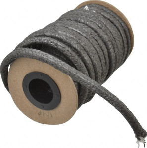 Made in USA 1/4" x 25.6 ft. Spool Length, Wire-Inserted Carbon Fiber Compression Packing 1,200 Max psi, -100 to 1200° F, Dark Gray 31943517 - 31943517