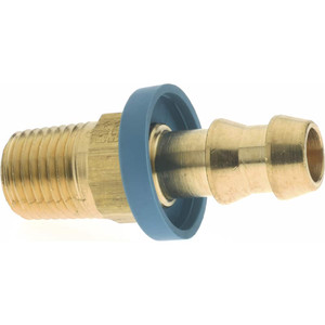 Eaton 3/8" ID 1/4-18 NPT Barbed Push On Male Connector 7/8" Cut Off Allowance, 1.65" Long, 9/16" Hex, Brass 10006B-104 - 06032718