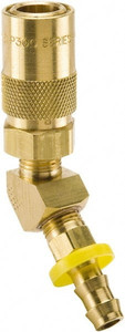 Parker Hannifin Nonthreaded Brass Hydraulic Hose Push-Lok Hose Barb Coupler & 45° Fitting 200 psi, 3 GPM, 3/8" Hose Diam, Series Moldmate PC226-BP - 04086179