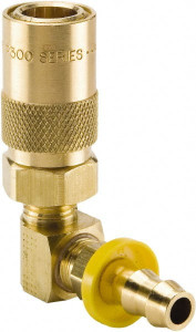 Parker Hannifin Nonthreaded Brass Hydraulic Hose Push-Lok Hose Barb Coupler & 90° Fitting 200 psi, 12 GPM, 1/2" Hose Diam, Series Moldmate PC514-BP - 60964970