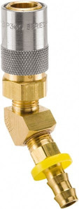 Parker Hannifin Nonthreaded Brass Hydraulic Hose Push-Lok Hose Barb Coupler & 45° Fitting 200 psi, 3 GPM, 3/8" Hose Diam, Series Moldmate PC226AV-BP - 60965050