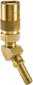 Parker Hannifin Nonthreaded Brass Hydraulic Hose Hose Barb Coupler & 45° Fitting 200 psi, 3 GPM, 3/8" Hose Diam, Series Moldmate PC226 - 60965118