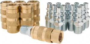 Coilhose Pneumatics 18 Piece 1/4" Body 1/4 NPT Brass/Steel ARO Pneumatic Coupling Plug Set Contains 6 Female Couplers, 12 Male Connectors 14X-1401-T2 - 85804896