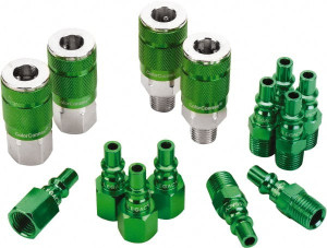 Legacy Manufacturing 14 Piece 1/4" Body 1/4 NPT 300 psi Steel/Aluminum ARO Pneumatic Coupling Plug Set Contains 2 Female Couplers, 2 Male Couplers, 4 Female Connectors, 6 Male Connectors A71458B - 59686279