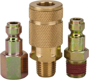 Value Collection 3 Piece 1/4" Body 1/4 NPT 145 psi Tru-Flate Automotive Pneumatic Coupling Plug Set Contains 1 Male Coupler, 1 Female Connector, 1 Male Connector 2431551041JP - 80219645