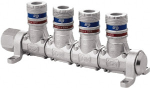 CEJN 1/2" Inlet, 1/4" Outlet Manifold 7" Long x 2.28" Wide x 2.7" High, 0.245" Mount Hole, 212°F Max, 230 Max PSI, 1 Inlet Port, 4 Outlet Ports 19-902-9204-NPT - 31057920