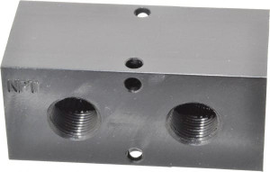 Made in USA 1/2" Inlet, 3/8" Outlet Manifold 3-1/4" Long x 1-1/2" Wide x 1-1/2" High, 0.2" Mount Hole, 2 Inlet Ports, 2 Outlet Ports PCM30-375-02BW - 06429302