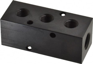 Made in USA 1/4" Inlet, 1/8" Outlet Manifold 2-1/2" Long x 1" Wide x 1" High, 0.17" Mount Hole, 2 Inlet Ports, 3 Outlet Ports PCM10-125-03B - 06429310