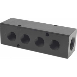 Made in USA 1/2" Inlet, 3/8" Outlet Manifold 4-3/4" Long x 1-1/2" Wide x 1-1/2" High, 0.2" Mount Hole, 2 Inlet Ports, 4 Outlet Ports PCM30-375-04B - 06429450