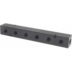 Made in USA 3/8" Inlet, 1/4" Outlet Manifold 9-1/4" Long x 1-1/4" Wide x 1-1/4" High, 0.2" Mount Hole, 2 Inlet Ports, 6 Outlet Ports PCM20-250-06BW - 06429682