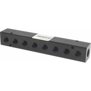 Made in USA 1/4" Inlet, 1/8" Outlet Manifold 6-1/4" Long x 1" Wide x 1" High, 0.17" Mount Hole, 2 Inlet Ports, 8 Outlet Ports PCM10-125-08B - 06429815