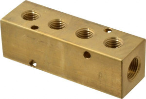 Made in USA 3/8" Inlet, 1/4" Outlet Manifold 3.88" Long x 1-1/4" Wide x 1-1/4" High, 0.2" Mount Hole, 2 Inlet Ports, 4 Outlet Ports BR04M124 - 78009461