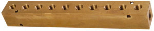 Made in USA 1/2" Inlet, 3/8" Outlet Manifold 10-3/4" Long x 1-1/2" Wide x 1-1/2" High, 0.2" Mount Hole, 2 Inlet Ports, 10 Outlet Ports BR10M150 - 78009560