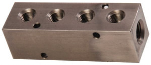 Made in USA 1/4" Inlet, 1/8" Outlet Manifold 3-1/4" Long x 1" Wide x 1" High, 0.17" Mount Hole, 2 Inlet Ports, 4 Outlet Ports SS04M100 - 78009909