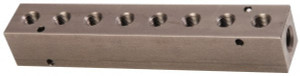 Made in USA 1/2" Inlet, 3/8" Outlet Manifold 8-3/4" Long x 1-1/2" Wide x 1-1/2" High, 0.2" Mount Hole, 2 Inlet Ports, 8 Outlet Ports SS08M150 - 78009982