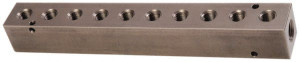 Made in USA 1/4" Inlet, 1/8" Outlet Manifold 7-3/4" Long x 1" Wide x 1" High, 0.17" Mount Hole, 2 Inlet Ports, 10 Outlet Ports SS10M100 - 78009990