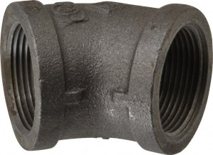 B&K Mueller Size 1-1/4", Class 150, Malleable Iron Black Pipe 45° Elbow 150 psi, Threaded End Connection 520-206HN - 62148747