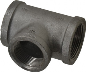 Made in USA Size 1-1/2 x 1-1/2 x 1-1/4", Class 150, Malleable Iron Black Pipe Reducing Tee 150 psi, Threaded End Connection 1DX1B.BMT - 36988111