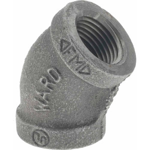 Value Collection Size 1/2", Class 150, Malleable Iron Black Pipe 45° Elbow 150 psi, Threaded End Connection B120 15 - 36988954