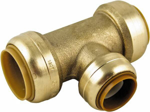 SharkBite 1 x 1 x 3/4" Brass Pipe Reducing Tee Push-to-Connect x Push-to-Connect Ends, 200 psi, Brass Finish, Class Rigid U416LF - 33279225