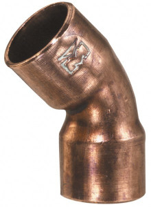 Mueller Industries 3/8" Wrot Copper Pipe 45° Elbow C x C, Solder Joint W 03021 - 36890812