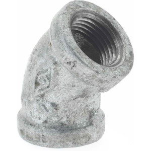B&K Mueller 1/2" Galvanized Malleable Iron Pipe 45° Elbow Threaded Ends, 300 Liquid & Gas psi, 150 Steam psi 510-203HP - 62146972