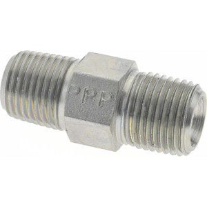 Parker Hannifin 1/8 Male MNPTF 7/16" Industrial Pipe Hex Nipple 6,000 psi, Zinc Plated Steel, 1-1/16" OAL 1/8 FF-S - 09107004